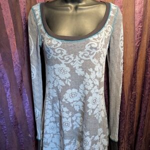 Free People Gray Blue Floral Long Sleeve Urban Outfitters Indie Emo Boho H&M Med